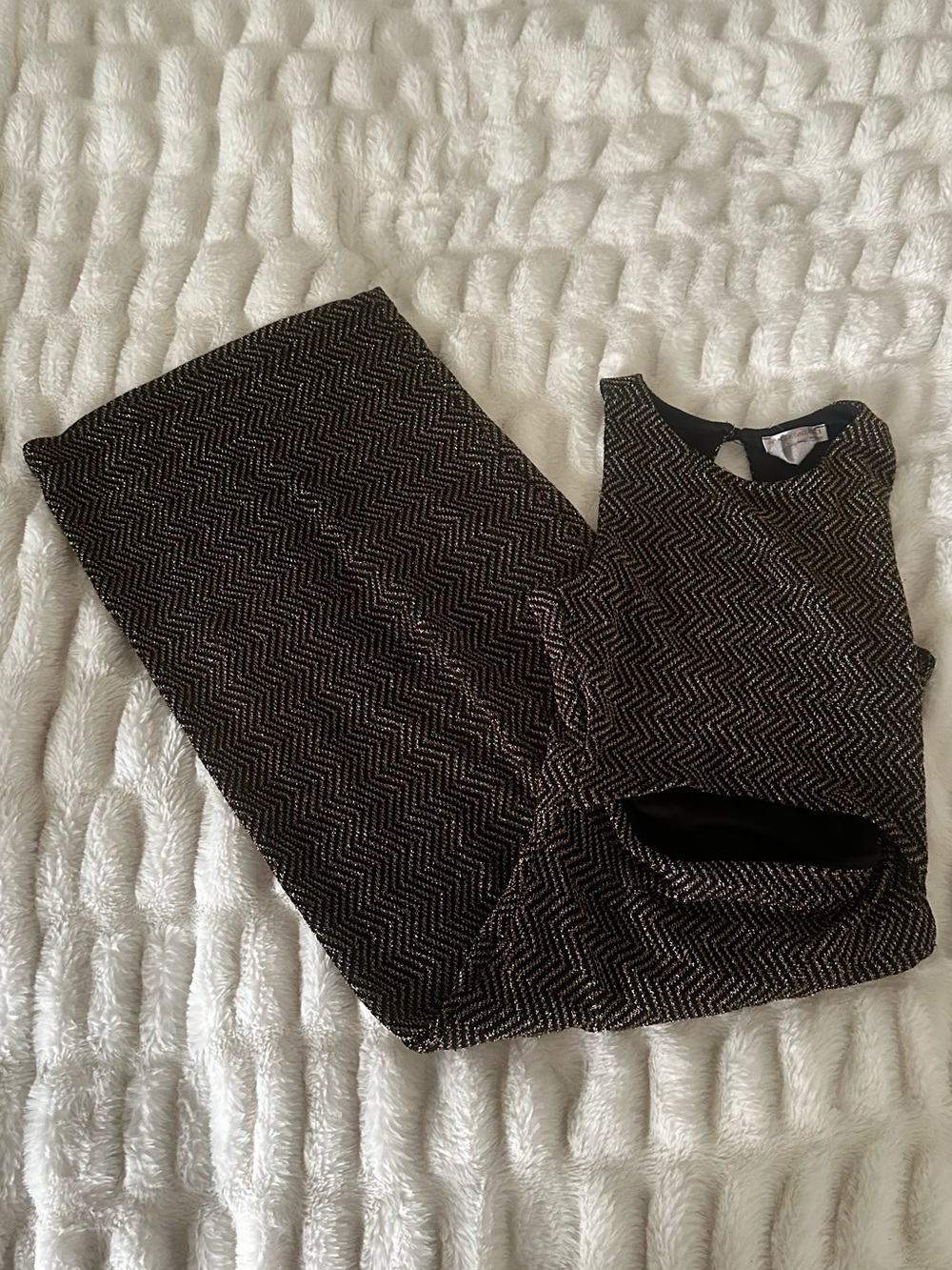 a'gaci Black & Gold Tweed Midi Dress